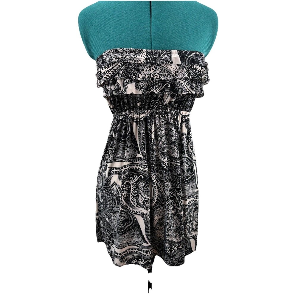 Shoreline Strapless Paisley Print Mini Dress Cover Up Black White OSFM